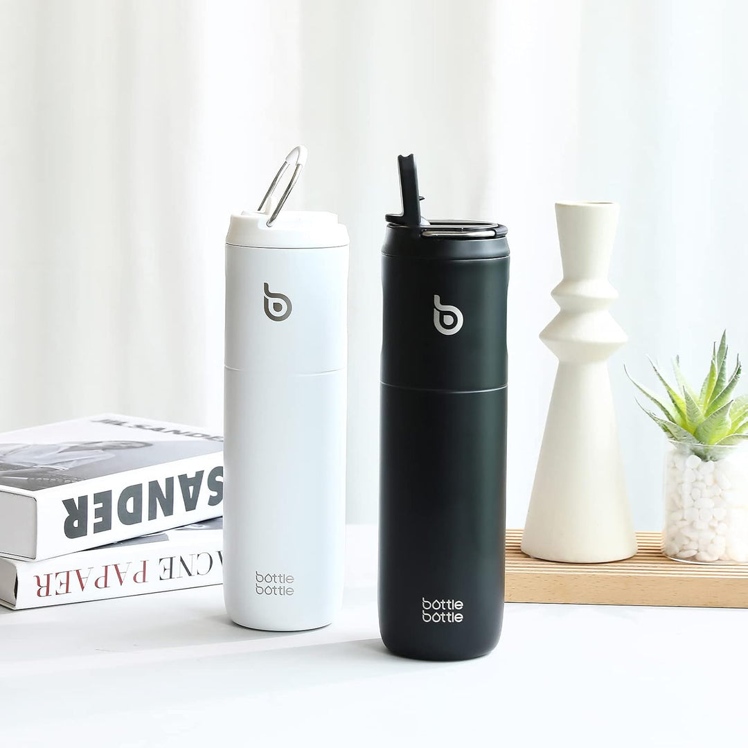 BOTTLE BOTTLE Isolierte Trinkflasche 680 ml(24oz) mit Strohhalm, Deckel und Griff für Sport, Reise,