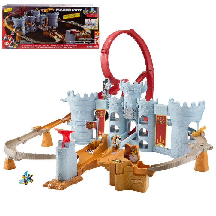Hot Wheels Spielzeugauto Trackset Mario Kart Bowsers Festung Spielset & Die-Cast-Kamek im Massstab 1