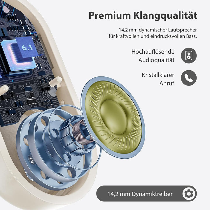 EUQQ Open Ear Kopfhörer 50 Std Kabellos Bluetooth 6.1 HiFi Kopfhörer mit Flexiblem Ohrhaken 4 ENC Mi