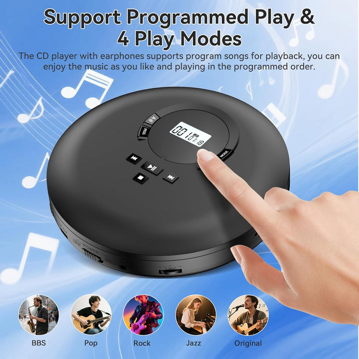 Gueray Tragbarer CD Player Tragbar CD Players Kinder CD-Player HiFi Discman mit Kopfhörer LCD-Displa