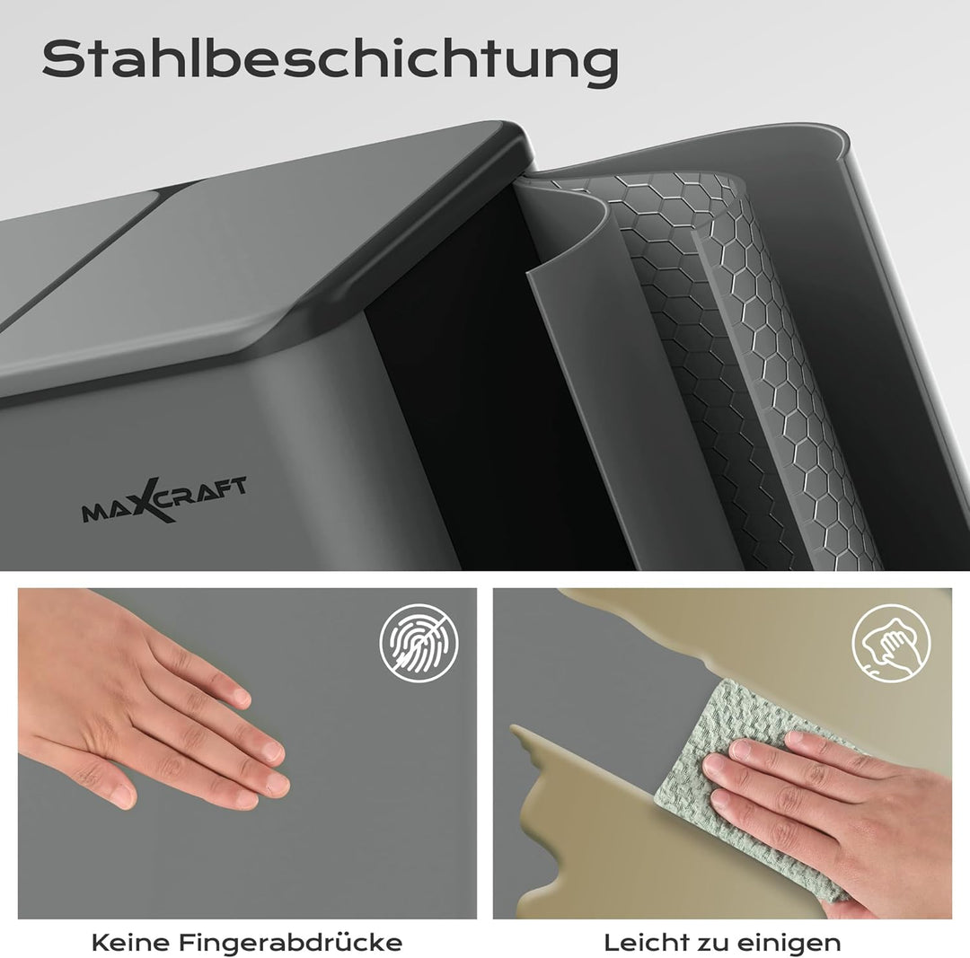 Mülleimer 60 Liter aus Stahl Treteimer Abfalleimer mit 2 Inneneimern aus Kunststoff (2x 30L) - Sanft