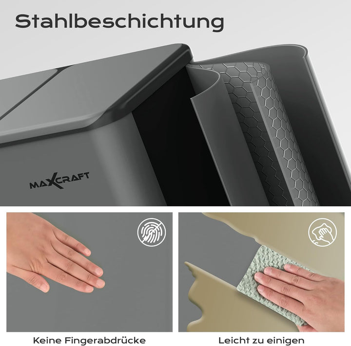 Mülleimer 60 Liter aus Stahl Treteimer Abfalleimer mit 2 Inneneimern aus Kunststoff (2x 30L) - Sanft
