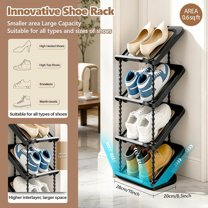 2 Stück Schuhregal Schmal mit 5 Ebenen, Platzsparend Schräg Schuhablage, Schuhschrank Schuhaufbewahr