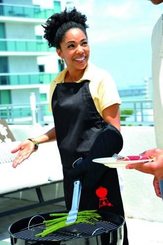 Weber 17896 Leder-Grillhandschuh, schwarz & 6474 Grillschürze, schwarz mit rotem Kettle Grill