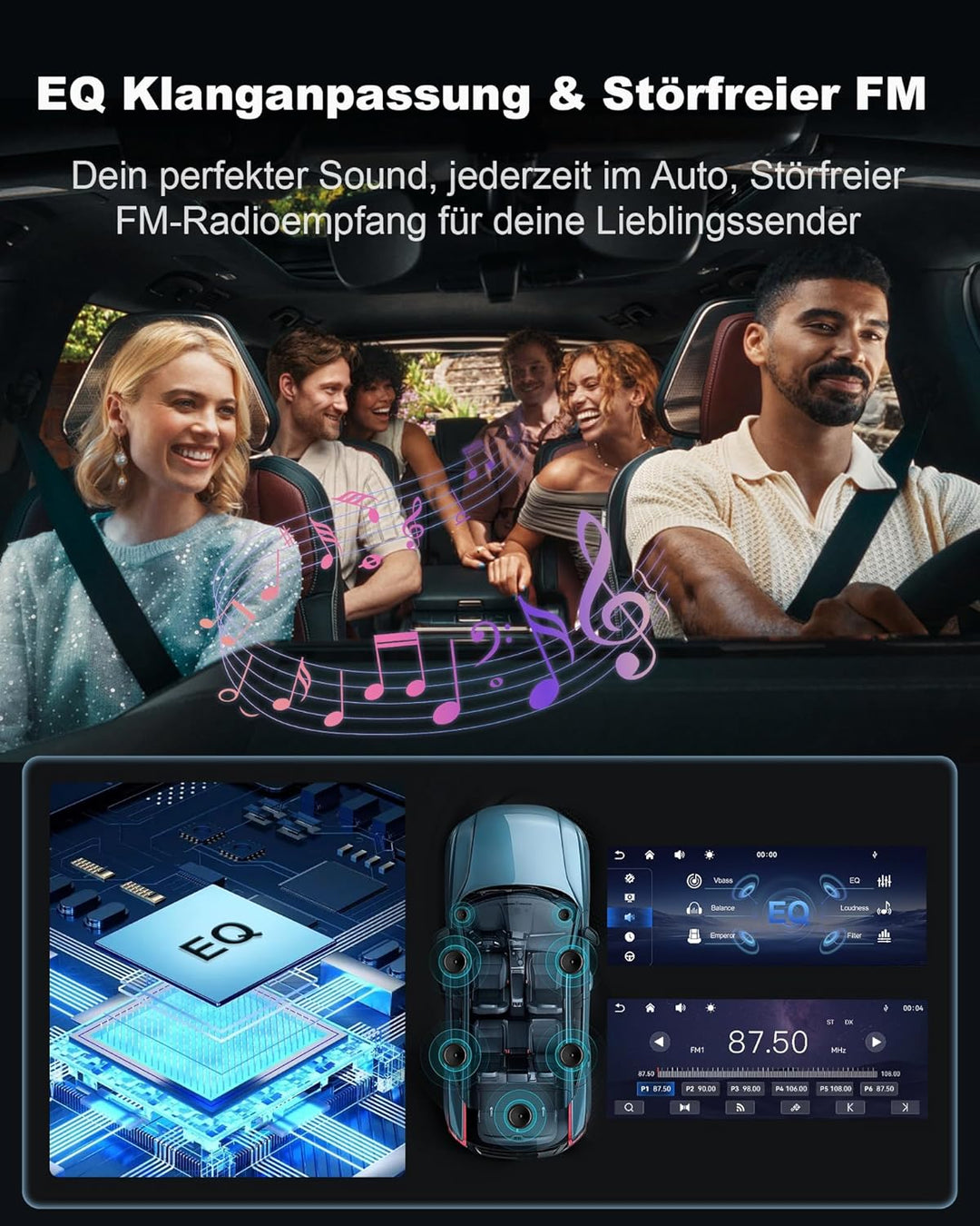 6,36 Zoll 1 DIN Autoradio mit Drahtlosem CarPlay & Android Auto, DAB+, Type-C Schnellladung (QC3.0/P