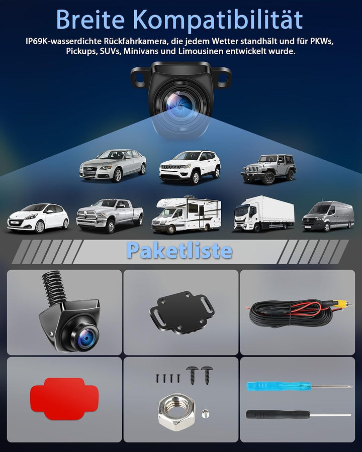 AHD 1080P Rückfahrkamera Auto 360°+90° Drehbar Metallgehäuse Universal Ruckfahrkamera mit Nachtsicht