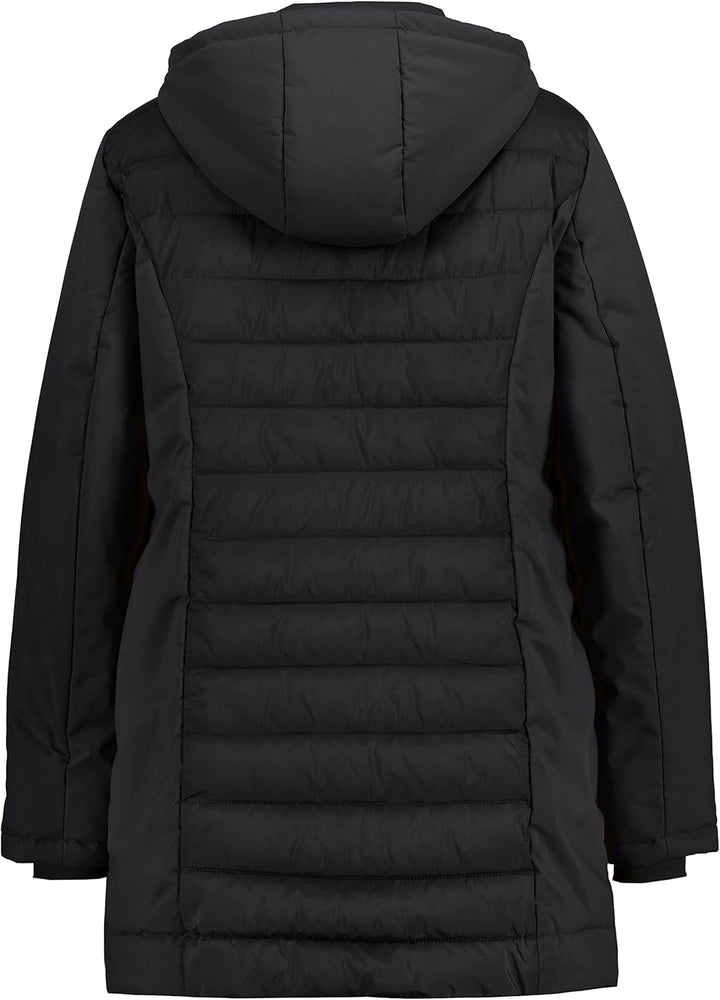 Ulla Popken Damen Hybrid, Wasserabweisend, Stepp/Softshell, Kapuze Jacke, Schwarz
