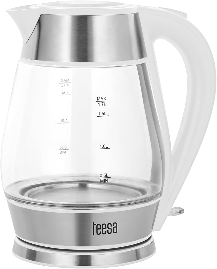 Teesa kabelloser Wasserkocher TSA1512W 1,7 l, Glas, im Betrieb beleuchtet, weiss