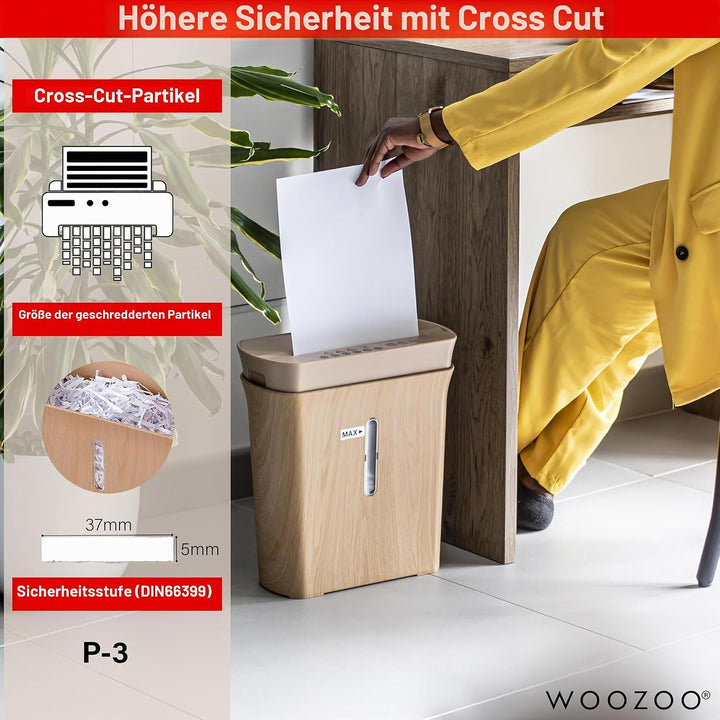Woozoo by Ohyama, Aktenvernichter, 8 Blatt, Cross-Cut-Technologie, 8.9-Liter-Behälter, Für die Telea