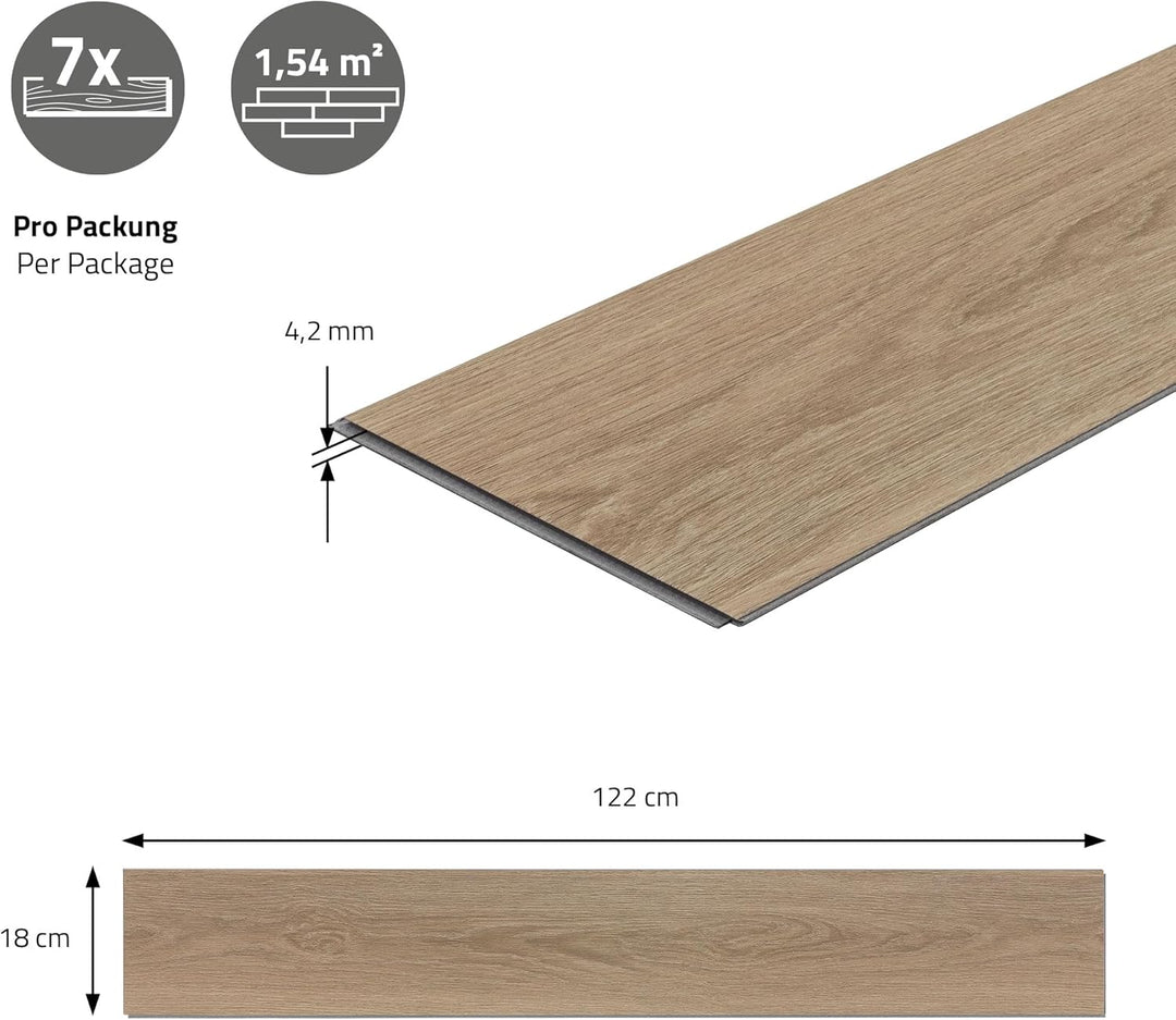 ML-Design Deluxe PVC Bodenbelag, Click Vinyl-Dielen, Vinylboden, 122 cm x 18 cm x 4,2 mm, Dicke 4,2