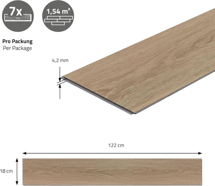 ML-Design Deluxe PVC Bodenbelag, Click Vinyl-Dielen, Vinylboden, 122 cm x 18 cm x 4,2 mm, Dicke 4,2