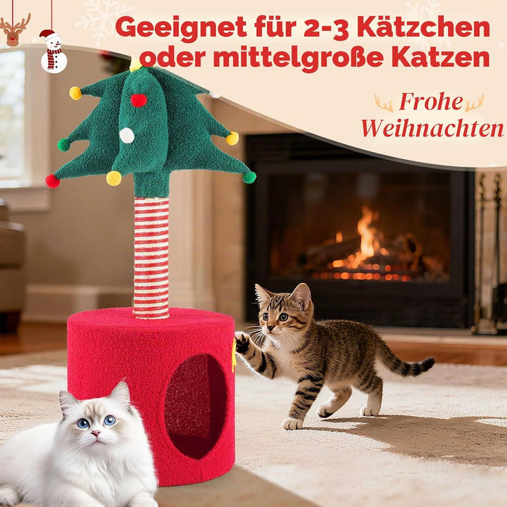 Kratzsäulen für Katzen Kratzbaum mit Dekorativem Weihnachtsbaum Katzenkratzbaum mit Katzenhöhle Inte