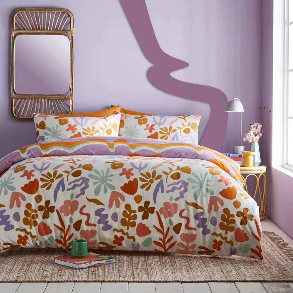 furn. Möbel. Amelie abstrakte Blumen -Bettdecke -Cover -Set King (U.K. Standard) Multicolor, King (U