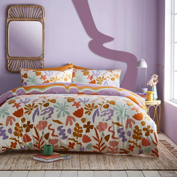 furn. Möbel. Amelie abstrakte Blumen -Bettdecke -Cover -Set King (U.K. Standard) Multicolor, King (U