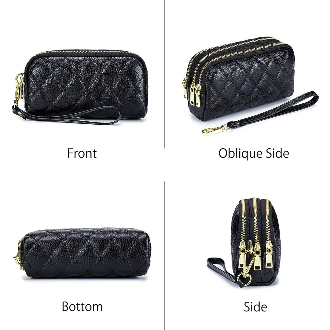 PORRASSO Leder Münzbörse Klein Geldbörse Clutch Wristlet Bag Tragbar Schlüsseltasche Multifunktional