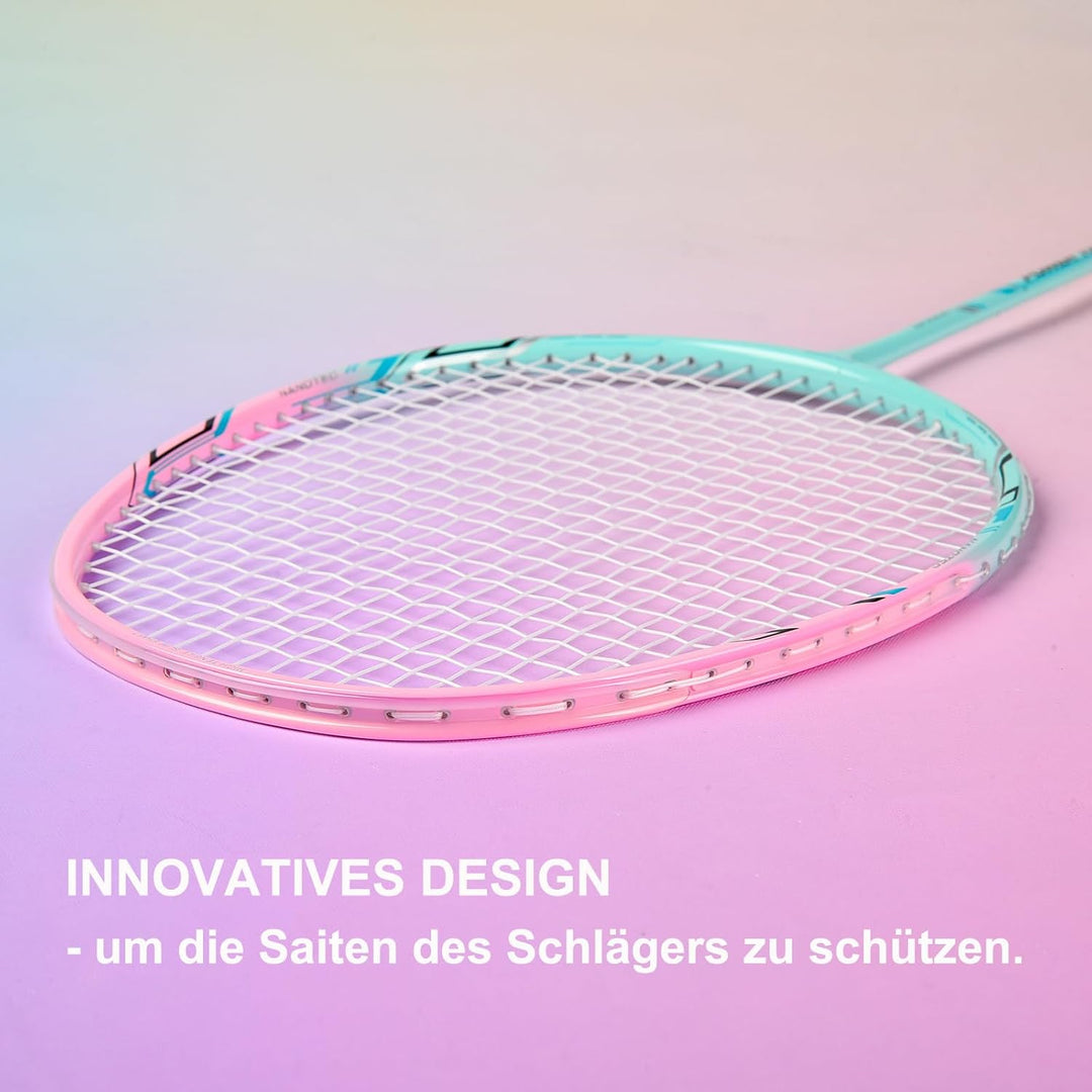 Badminton Set mit 2 Graphit Schläger - Kratzfestes Design - Federball Set für Erwachsene Incl. Feder