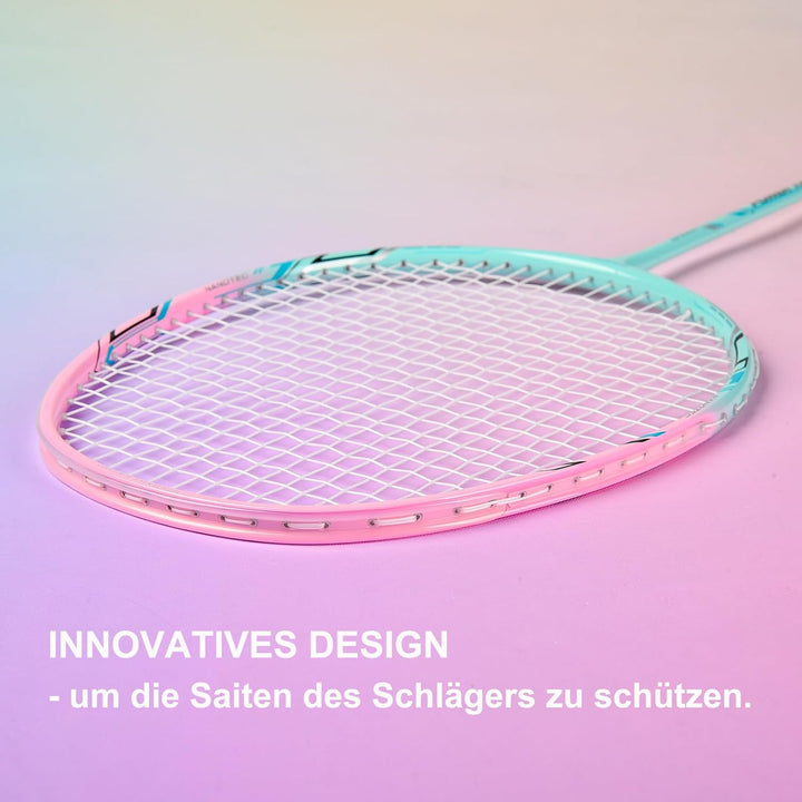 Badminton Set mit 2 Graphit Schläger - Kratzfestes Design - Federball Set für Erwachsene Incl. Feder