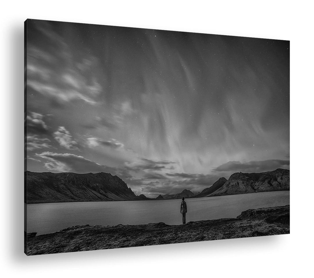 deyoli mystische Nordlichter am Abendhimmel Effekt: Schwarz&amp;Weiss, Format: 100x70 als Leinwandbild,