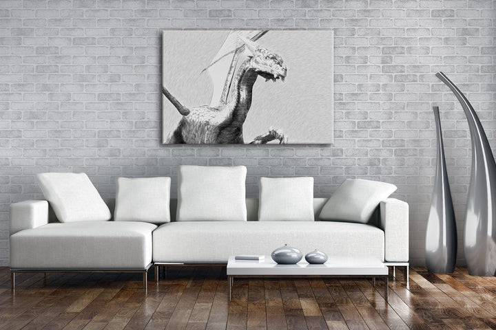 deyoli freundlicher Drache Format: 80x60 Effekt: Schwarz/Weiss als Leinwand, Motiv fertig gerahmt au