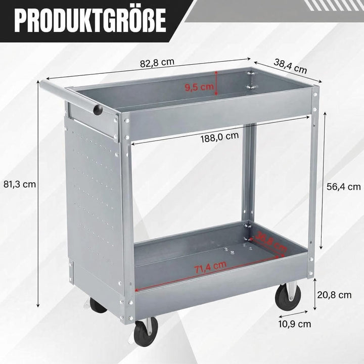 2-Stöckiger Werkzeugwagen, 150 kg Tragkraft, Robuster Metall-Rollwagen, Werkzeugaufbewahrung Für Mec