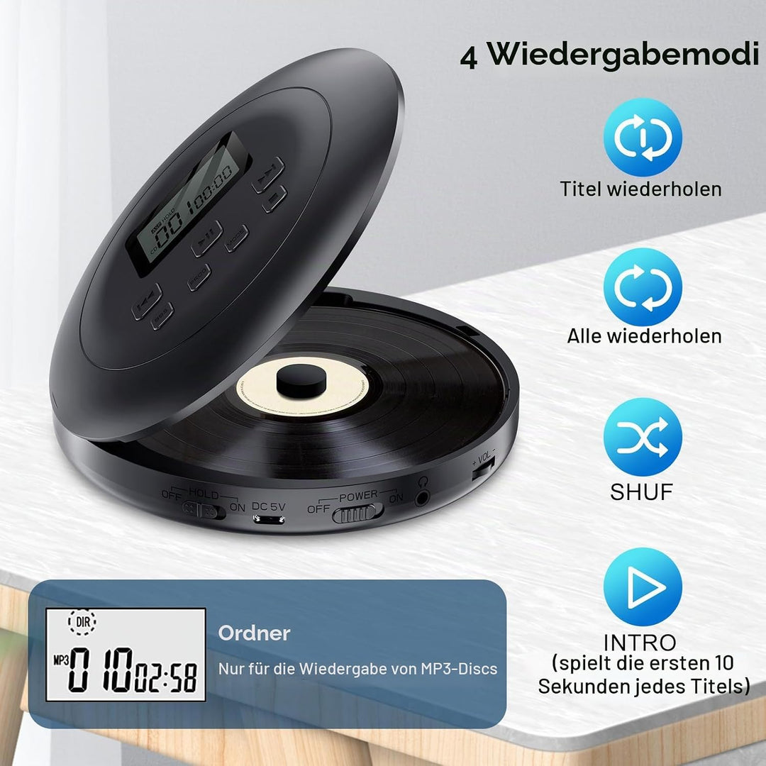 Gueray Tragbarer CD-Player CD Spieler Persönliche CD Player mit Kopfhörer LCD Display Anti-Skip Schu