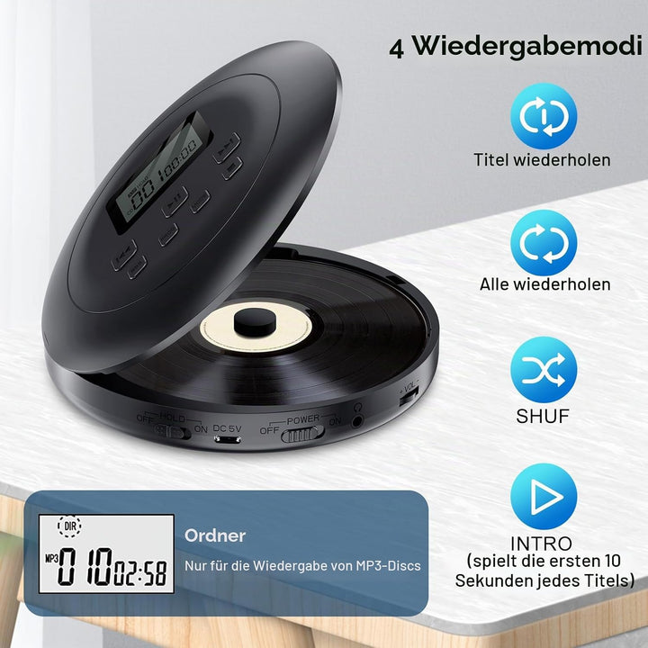 Gueray Tragbarer CD-Player CD Spieler Persönliche CD Player mit Kopfhörer LCD Display Anti-Skip Schu