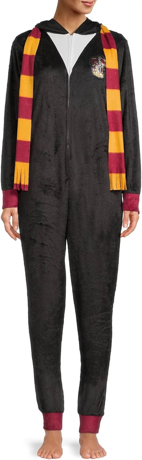 Harry Potter Gryffindor Damen-Schlafanzug mit Kapuze aus Fleece XS Schwarz, XS Schwarz
