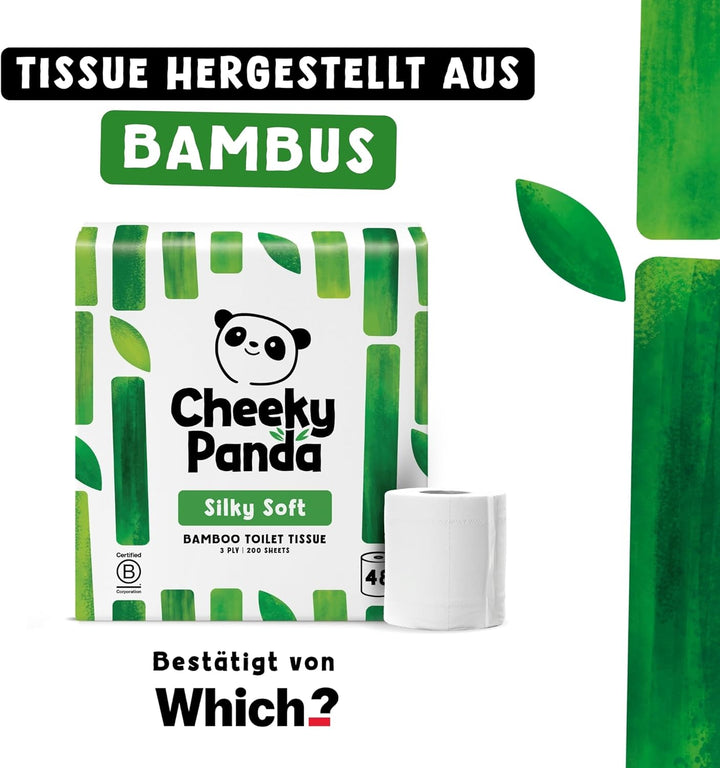 The Cheeky Panda Toilettenpapier aus Bambus - 48 Rollen mit je 200 Blatt - 3-Lagig - Hypoallergen -