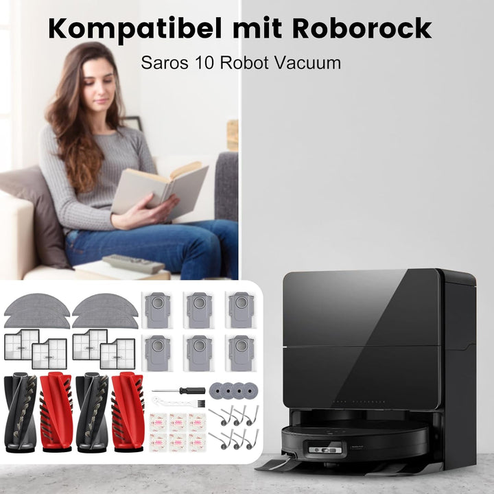 36 Stück Zubehör für Roborock Saros 10 Saugroboter, Ersatzteil Set | 4 Hauptbürsten, 4 Filter, 4 Hal