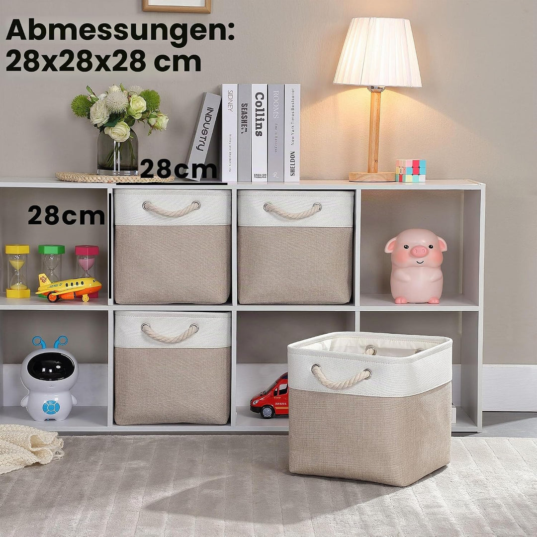 Mangata Aufbewahrungsbox Stoff 28x28x28 cm, aufbewahrungskorb Helles Khaki Weiss, Korbe Stoff in Wür