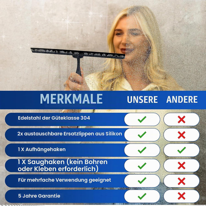 Wunset Superior-Duschabzieher-Auswahl: Mit Abziehern aus Edelstahl, Silikon und Gummi, Wasserabstrei