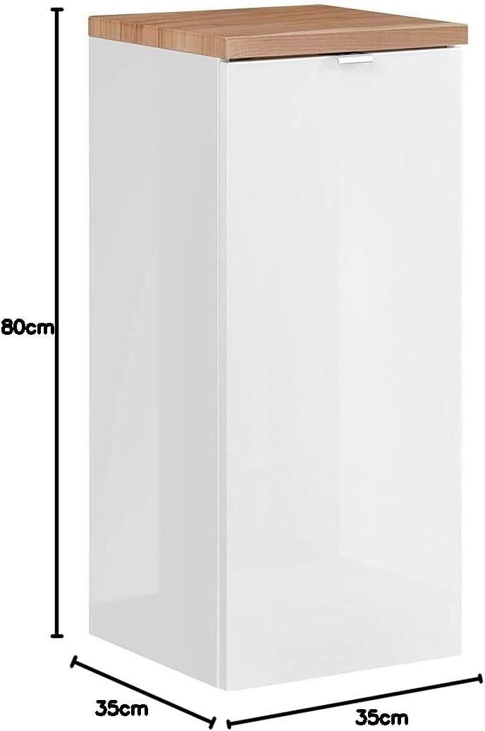 Lomadox Badezimmer Unterschrank mit Wäschekorb in Weiss-Hochglanz B/H/T ca. 35/80/35cm, Weiss