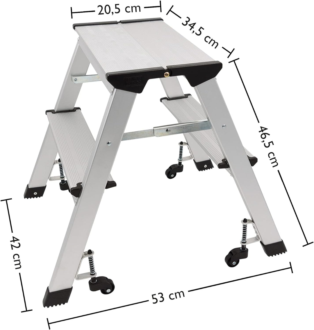 Wedo 2151 Mobile Trittleiter (aus AluMinium, (mit Rollen Tragkraft 150 kg, silber