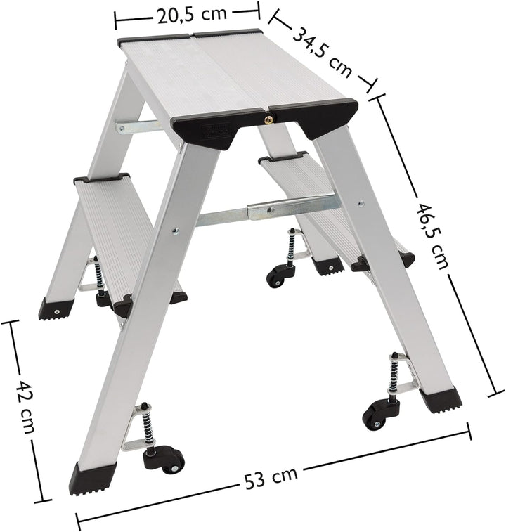Wedo 2151 Mobile Trittleiter (aus AluMinium, (mit Rollen Tragkraft 150 kg, silber