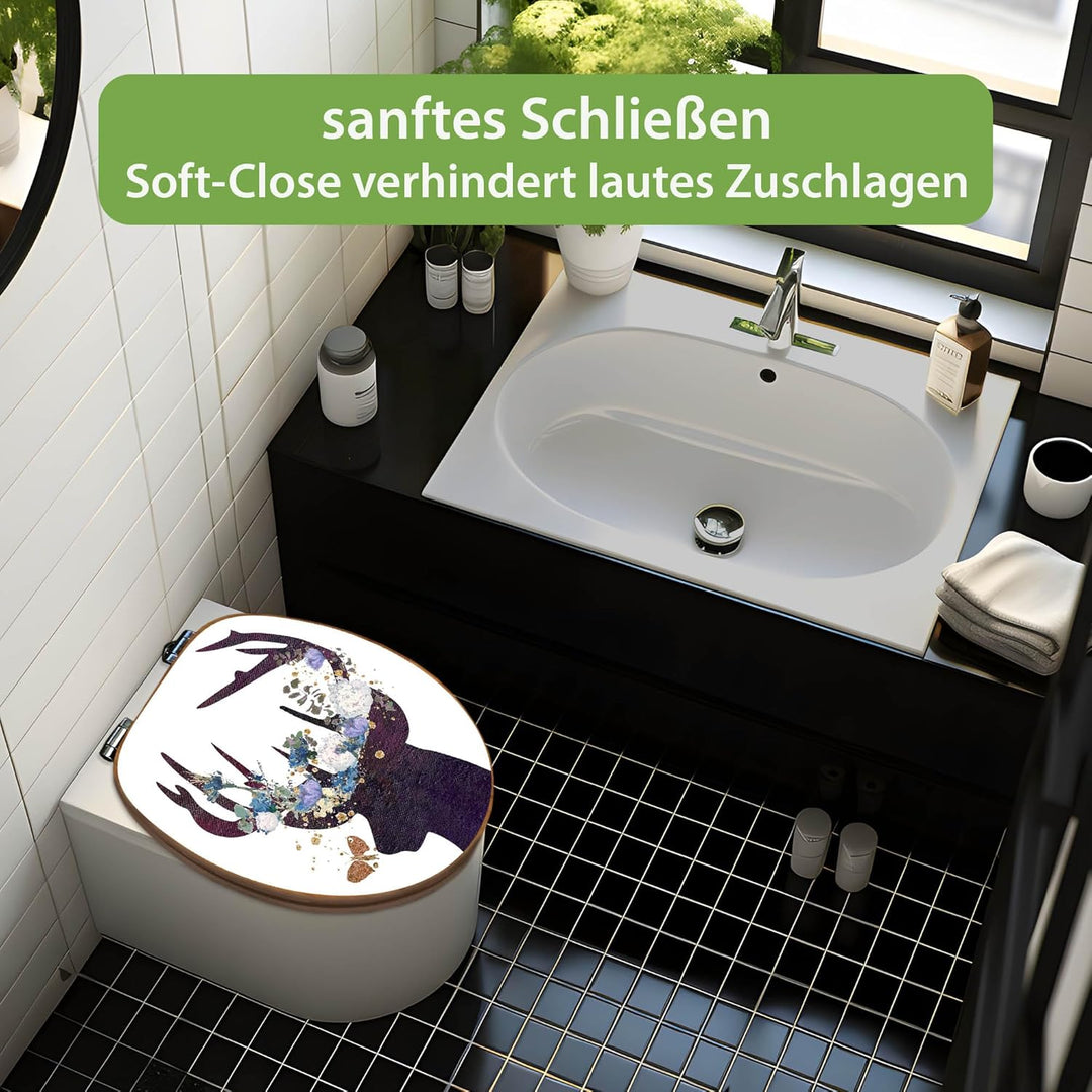 banjado Design WC Sitz Bambus Absenkautomatik 45,8x37,5cm - Toilettendeckel mit Absenkautomatik Holz