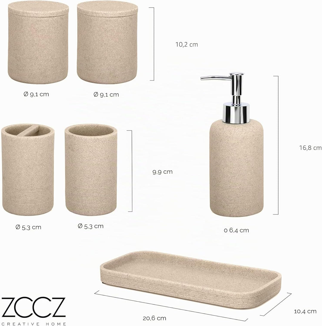 ZCCZ Badezimmer Set – 6 Teile – Badezimmer Organizer mit Zahnbürstenhalter, Seifenspender, Seifensch
