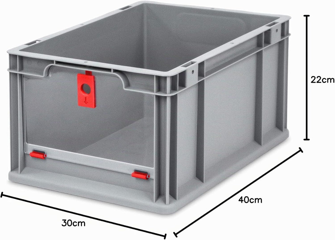 aidB Eurobox NextGen Insight Cover rot, 400x300x220 mm, Cover hoch, robuste Regalbox mit Entnahmeöff