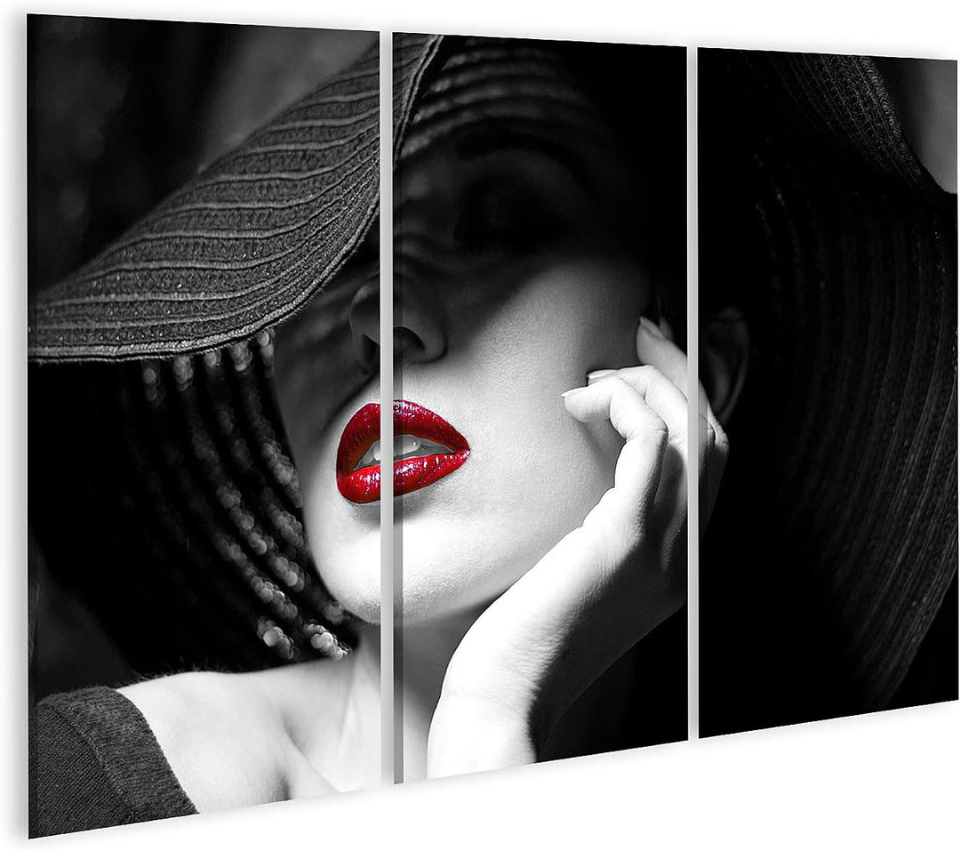 islandburner Bild auf Leinwand Mysteriöse Frau Mit Schwarzem Hut Und Roten Lippen Bilder Wandbilder