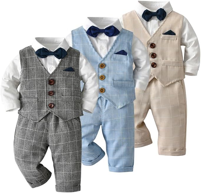 Volunboy Baby Anzug Jungen Anzugweste Hemd mit Fliege für Festlich Hochzeit Bekleidung Set 4tlg 9-12