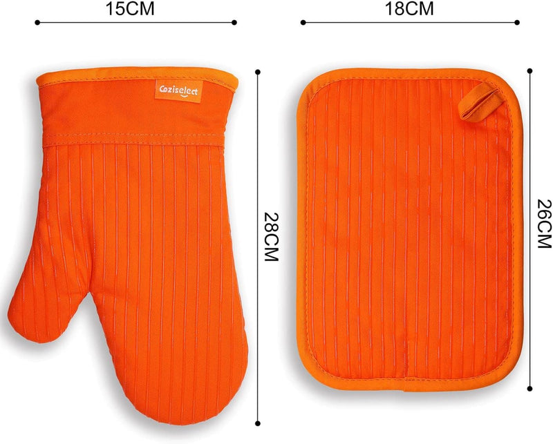Coziselect Ofenhandschuhe, Hitzebeständige Topfhandschuhe und Topflappen Set, Silikon Anti-Rutsch De