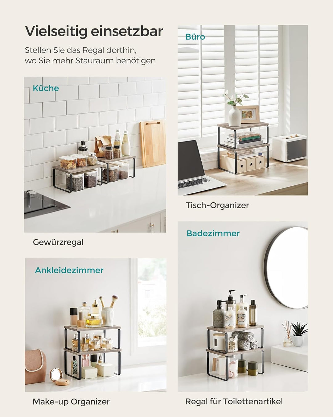 SONGMICS Gewürzregal, 2er Set Küchen-Organizer, Küchenregal, Schrank-Organizer Küche, erweiterbar, k