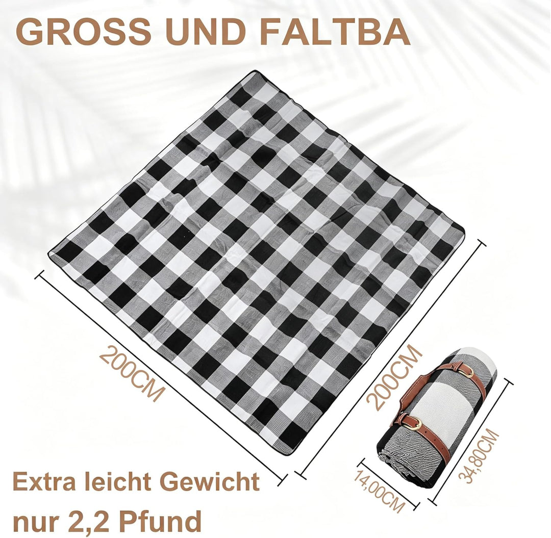 Picknickmatte,200cm x 200cm,übergrosse Picknickdecke, wasserdichte,sanddichte Strandmatte für 6–8 Er