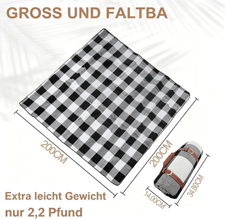 Picknickmatte,200cm x 200cm,übergrosse Picknickdecke, wasserdichte,sanddichte Strandmatte für 6–8 Er