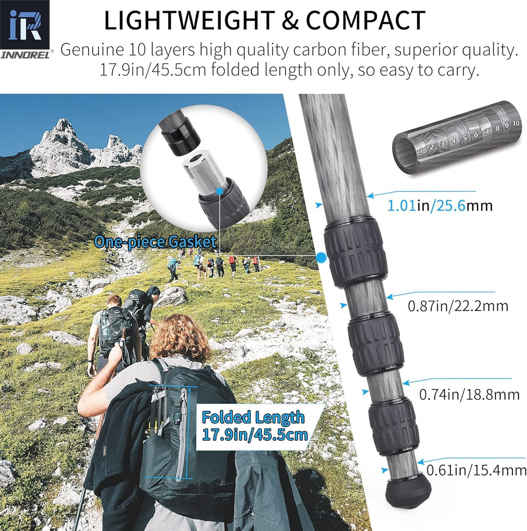 Tragbares 10-lagiges Carbonfaser-Stativ-INNOREL RT45C+N36 Professionelles, kompaktes, leichtes Reise