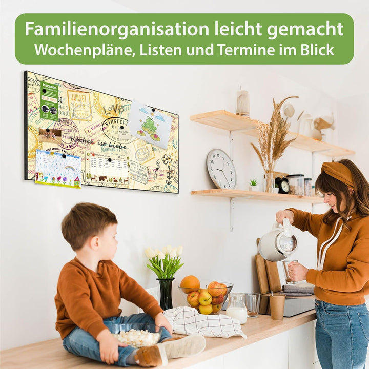 banjado Magnettafel schwarz 78 x 37cm / Magnetwand Metall/Magnetpinnwand als Memoboard/Pinnwand Magn