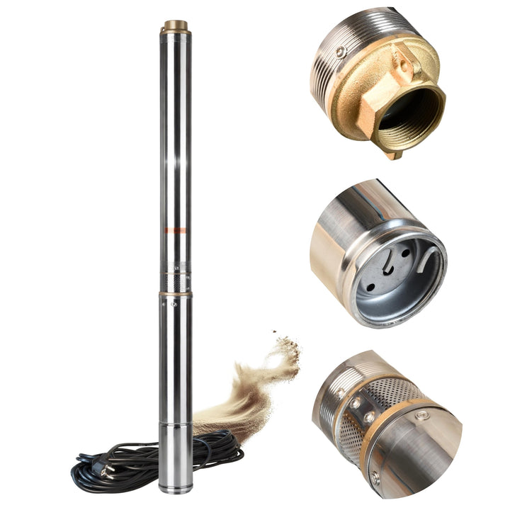 Tiefbrunnenpumpe Wasserpumpe 3.5" 3/13 (750W 6300l/h max Förderhöhe 66m) - Sandverträglich Edelstahl