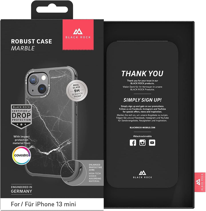 Black Rock - Hülle Robust Marble Case Passend für Apple iPhone 13 Mini I Handyhülle, Cover (Schwarz)