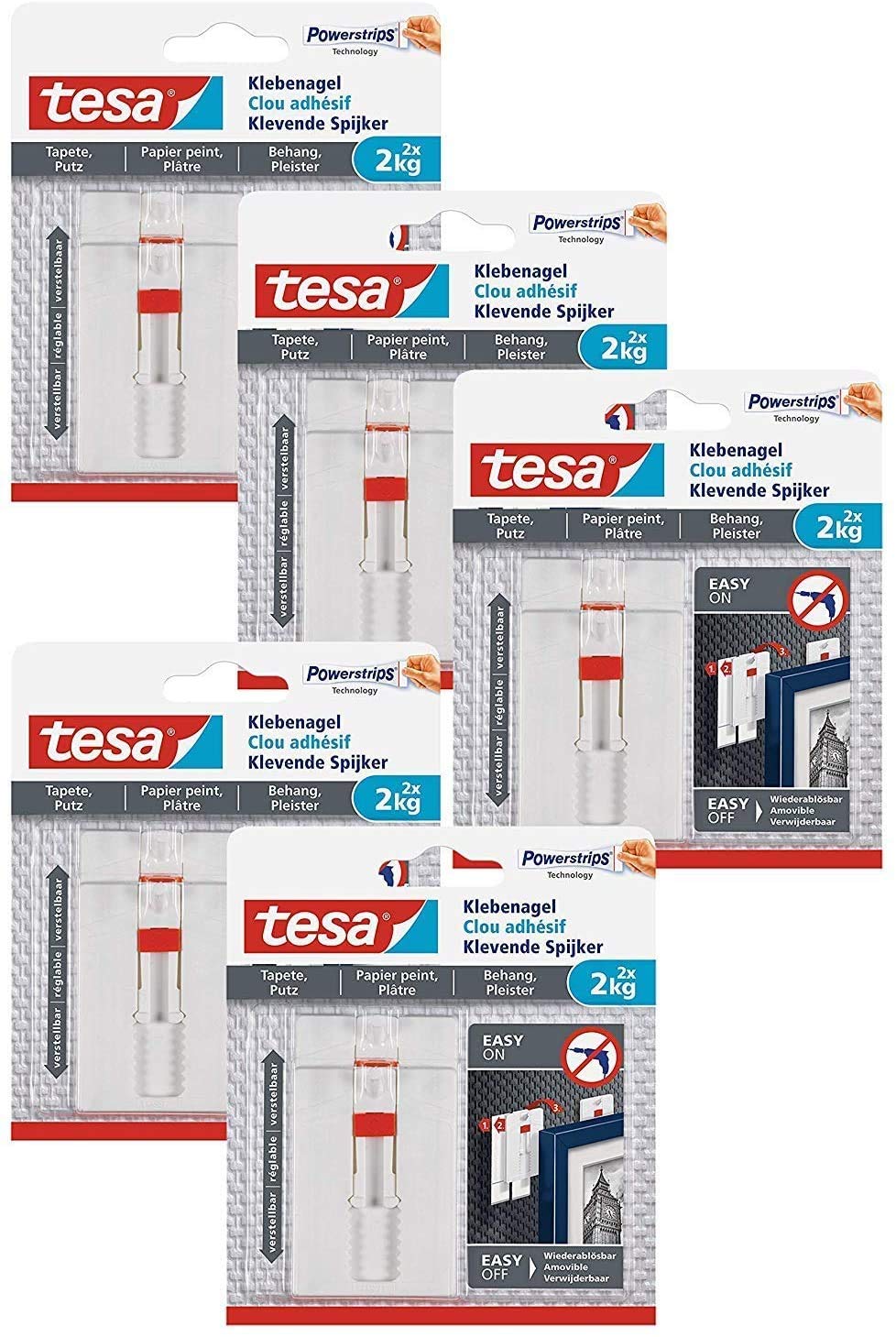 tesa® Verstellbarer Klebenagel für Tapeten und Putz 2 kg (5 Packungen)