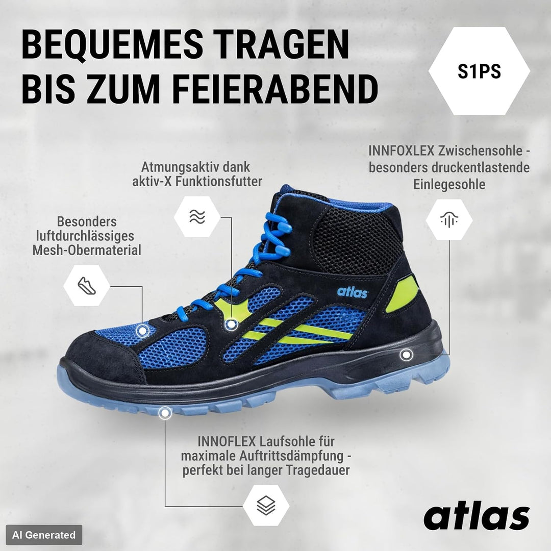 Atlas Herren Sicherheitsschuh Flash 8205 XP ESD S1P SRC Blau EU 42-47 42 EU Schwarz, 42 EU Schwarz