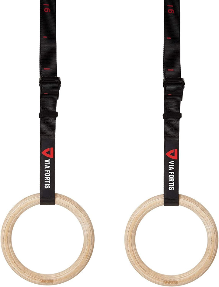 VIA FORTIS Premium Turnringe aus Holz inkl. Gurte, Tasche & Workout-Guide – Gym Ringe für Calistheni